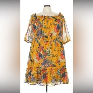 Ava & Viv Plus Off-the-Shoulder Floral Yellow Dress w/ Elbow Sleeves - Sz 3X